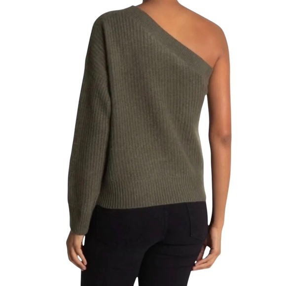 360Cashmere Lena Sweater One Shoulder Olive Green X Small Medium Luxury NWT $403 - Picture 6 of 9